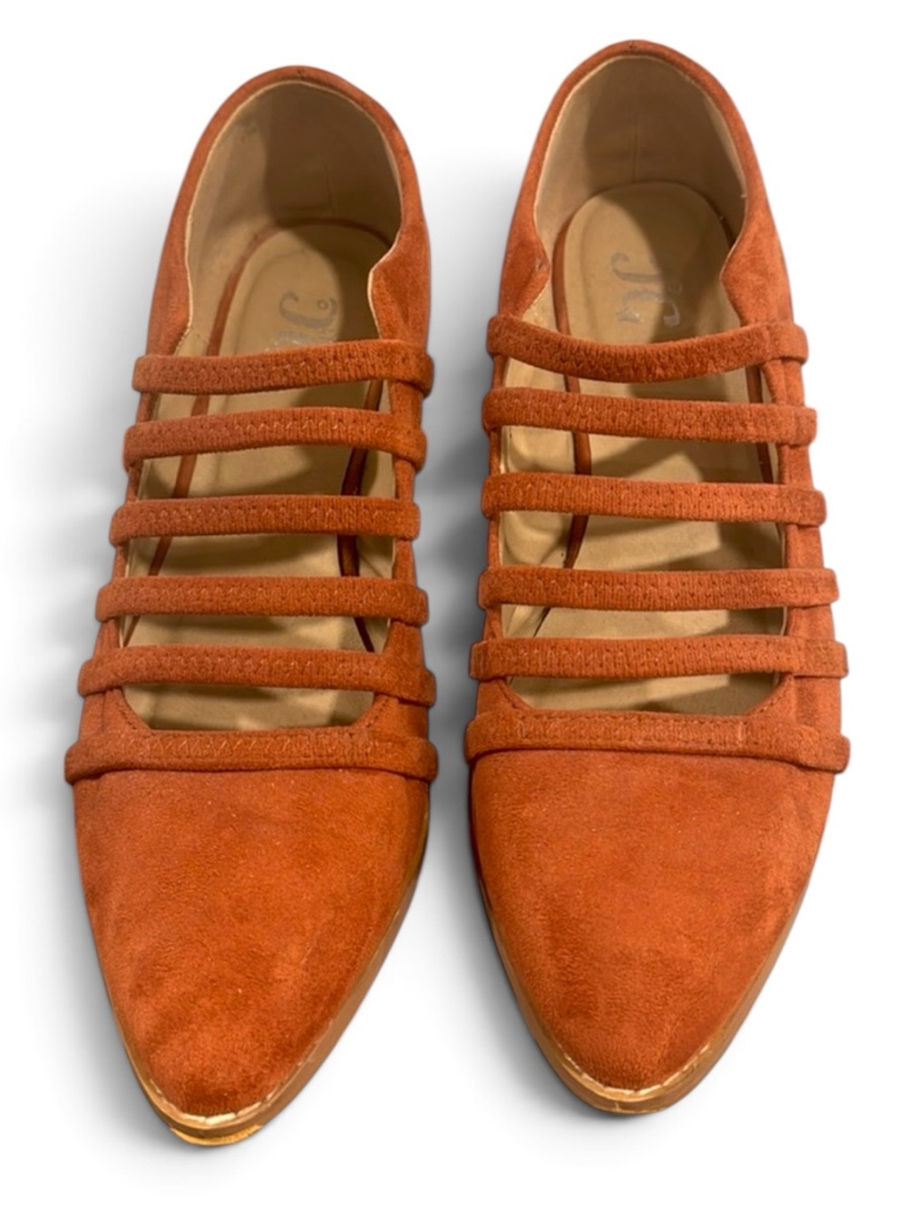 JG Caged Flats | Clay Vegan Suede | Western Gladiator Pointed Toe | Sz 9 EUC